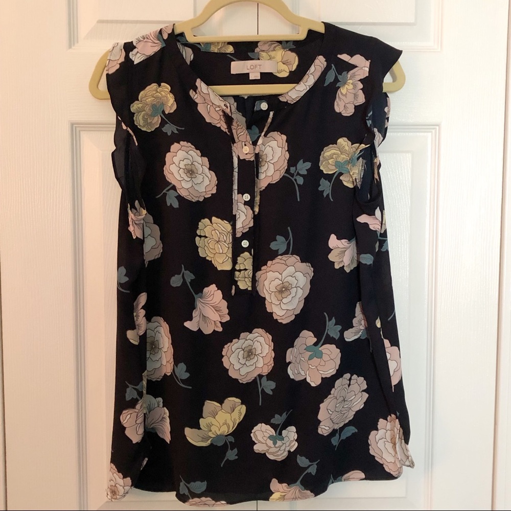 Loft Navy Floral Blouse